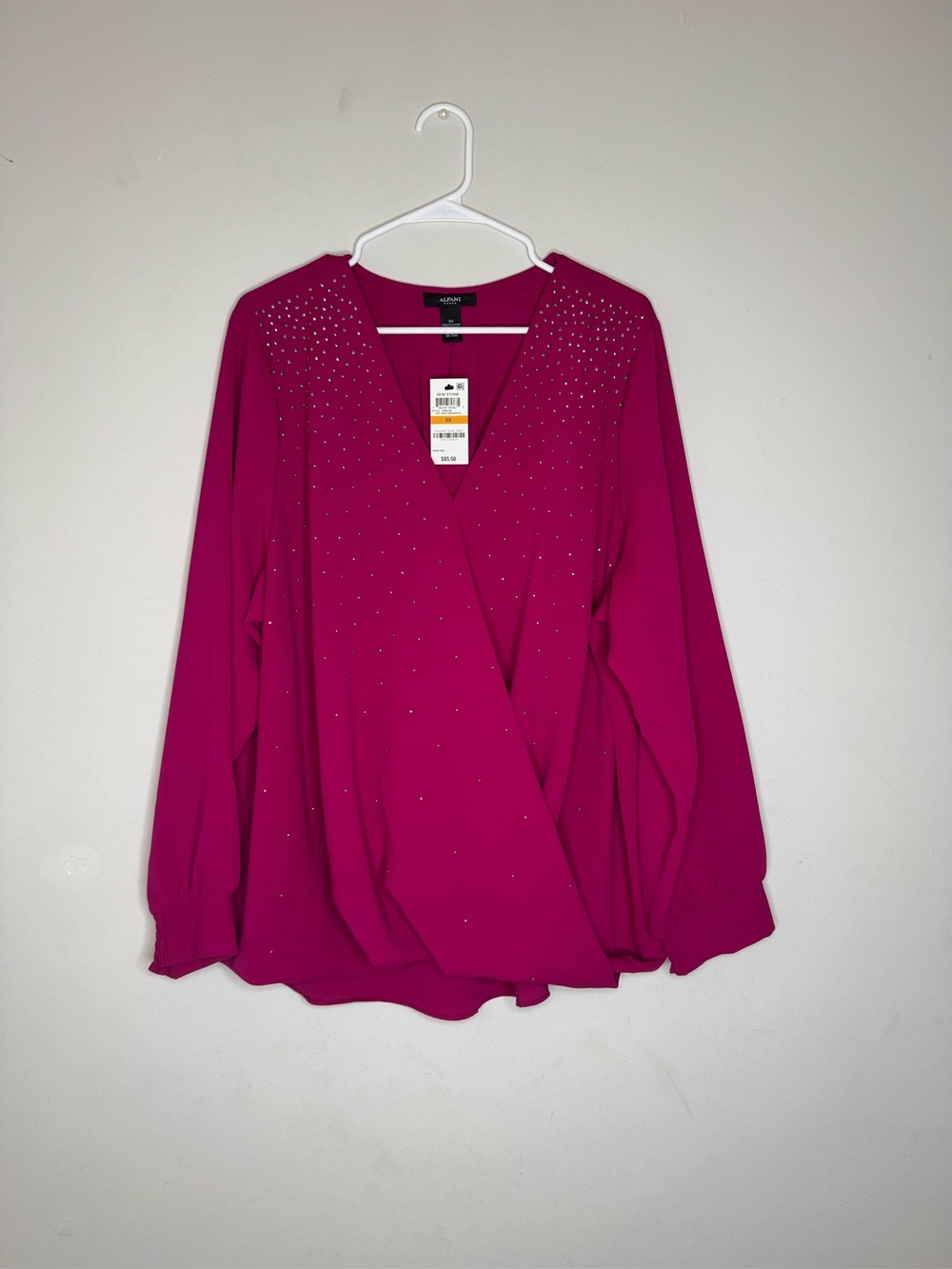 Alfani Fuchsia Wrap-Front Blouse with Rhinestone Accents